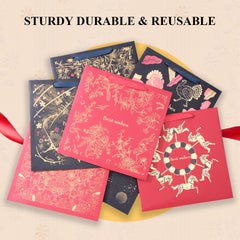 Amalee 13.5x13.5x4.5 Inch Red Gift Bags with Handles, 2 Wrapping Paper Sheets & 1 Greeting Card, for Birthday, Baby Shower & Holiday Gifts