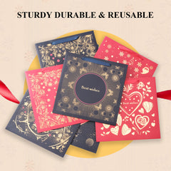 Amalee 13.5x13.5x4.5 Inch Blue Gift Bag with Handles, Includes 2 Wrapping Paper Sheets & 1 Greeting Card, Ideal for Birthday, Wedding, Christmas Gifts