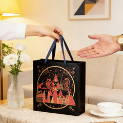 Amalee 13.5x13.5x4.5 Inch Large Blue Gift Bags with Handles, Includes Wrapping Paper & Greeting Card, Ideal for Wedding, Birthday & Christmas Giving