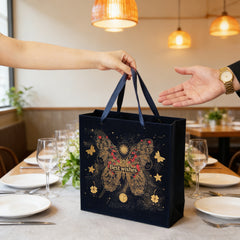 malee Large Blue Gift Bag with Handles (13.5x13.5x4.5 Inch), Set of Wrapping Paper & Greeting Card for Birthday, Wedding, Christmas & Baby Shower