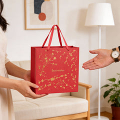 Amalee 13.5x13.5x4.5 Inch Red Gift Bag with Handles, Includes Wrapping Paper & Greeting Card, Ideal for Weddings, Christmas & Special Occasions