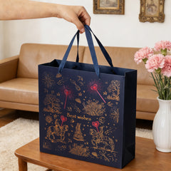 Amalee 13.5x13.5x4.5 Inch Blue Gift Bag with Handles, Includes 2 Wrapping Paper Sheets & 1 Greeting Card, Ideal for Birthday, Wedding, Christmas Gifts