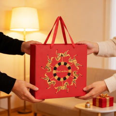 Amalee Red Gift Bag Set 13.5x13.5x4.5 Inch, Includes 2 Wrapping Paper & Greeting Card, for Weddings, Christmas & Birthday Parties