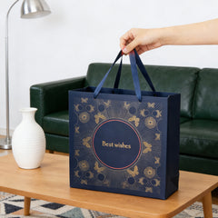 Amalee 13.5x13.5x4.5 Inch Blue Gift Bag with Handles, Includes 2 Wrapping Paper Sheets & 1 Greeting Card, Ideal for Birthday, Wedding, Christmas Gifts