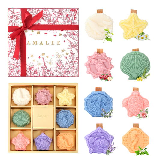 AMALEE Ocean Collection Scented Candle 8 Pack, Sea Breeze & Coastal Aroma Soy Wax Candle with Wooden Wick, Long-Lasting, Marine Home Decor Gift for Women Men