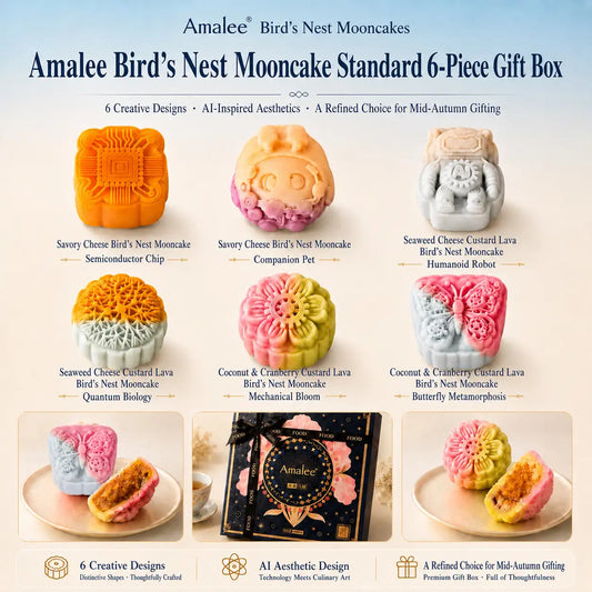 Amalee Bird's nest mooncake gift box 6 pieces for Mid-Autumn Festival Chinese holiday gift