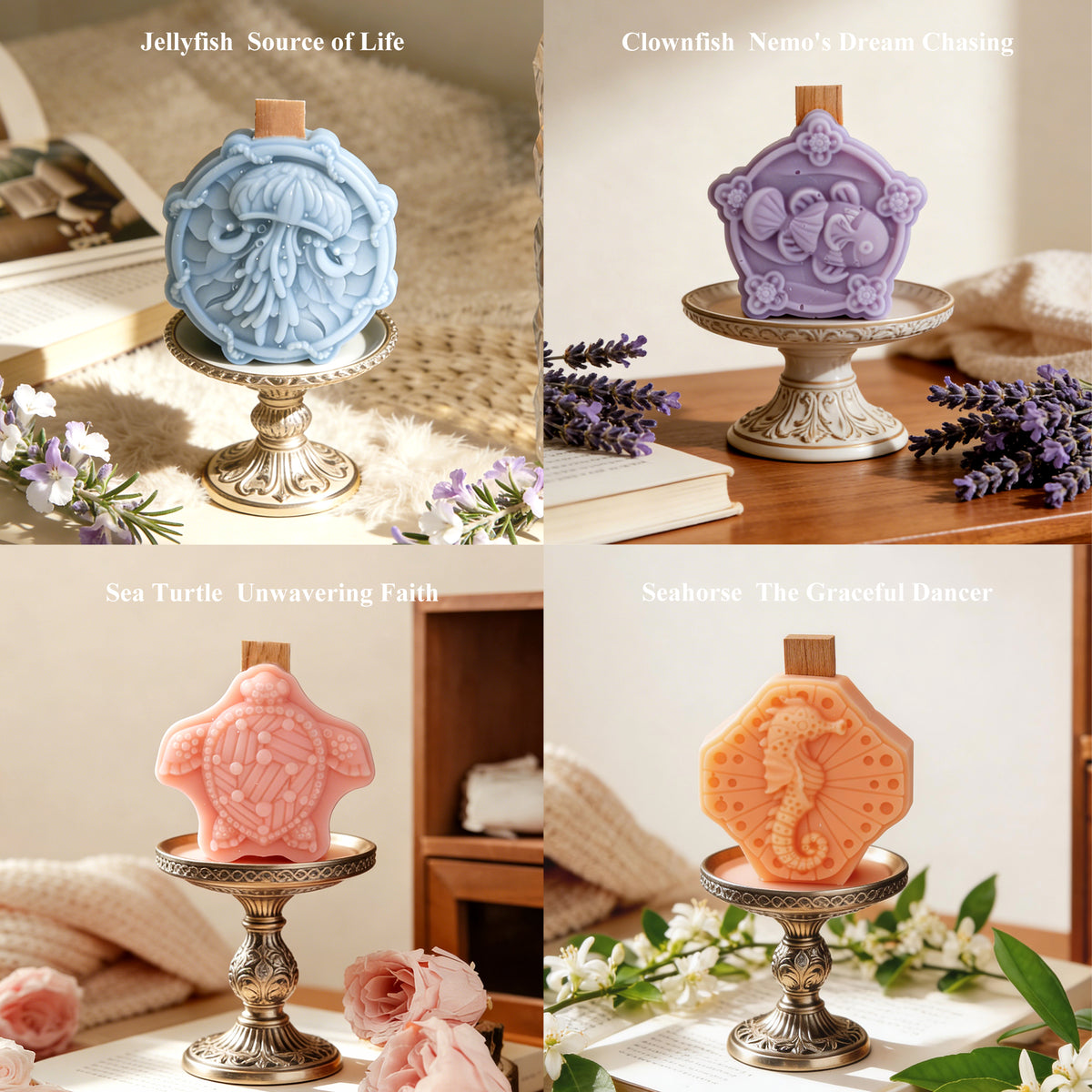 AMALEE Ocean Collection Scented Candle 8 Pack, Sea Breeze & Coastal Aroma Soy Wax Candle with Wooden Wick, Long-Lasting, Marine Home Decor Gift for Women Men