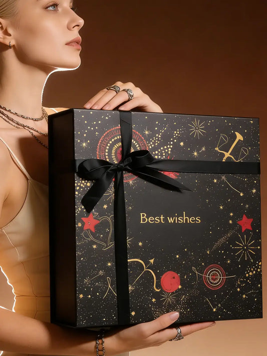 Amalee Gift Packaging Box, Large 12x12x4 Inches Blue with Magnetic Closure, Glue-Free Design for Easy Wrap, Includes Ribbon & Card for Wedding, Birthday, Christmas Gift Packaging All Occasion