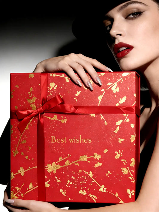 Amalee 12x12x4 Inch Large Gift Box, Red Magnetic Closure Present Box, Glue-Free Setup, Complete with Ribbon, Greeting Card & Filler Paper for Wedding, Birthday, Christmas Gift Packaging