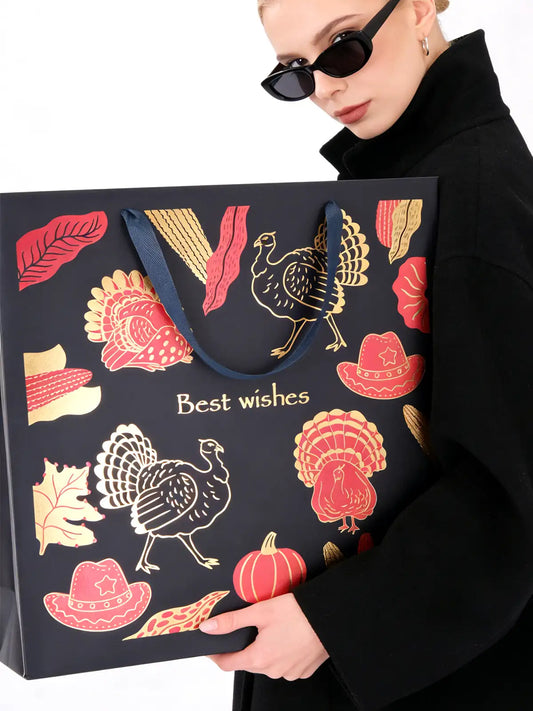 Amalee 13.5x13.5x4.5 Inch Blue Gift Bag, Flower Greeting Card, for Wedding, Birthday, Baby Shower, Christmas Gifts