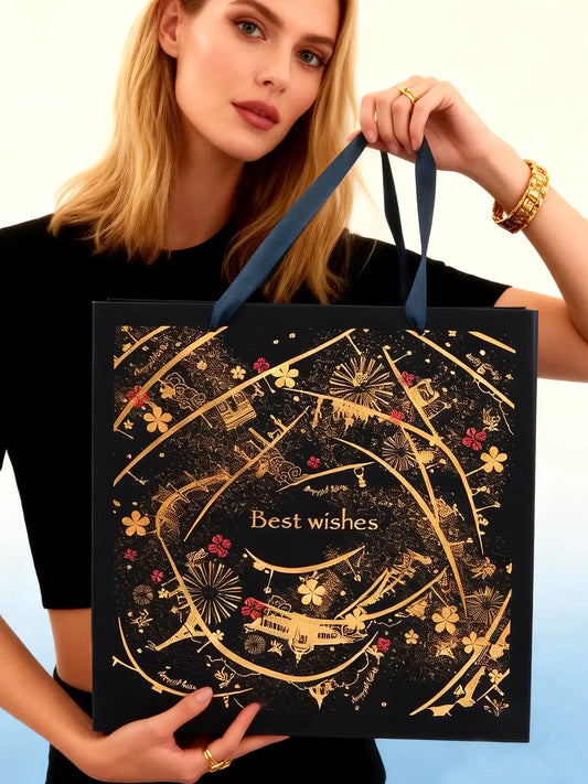 Amalee Large 13.5x13.5x4.5 Inch Blue Gift Bag with Handles, Includes 2 Wrapping Paper & Greeting Card for Valentine's Day, Birthday & Weddings