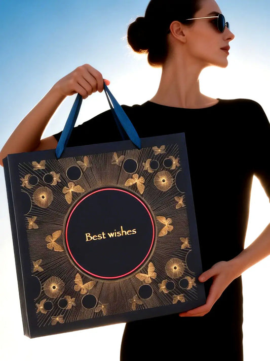 Amalee 13.5x13.5x4.5 Inch Blue Gift Bag with Handles, Includes 2 Wrapping Paper Sheets & 1 Greeting Card, Ideal for Birthday, Wedding, Christmas Gifts