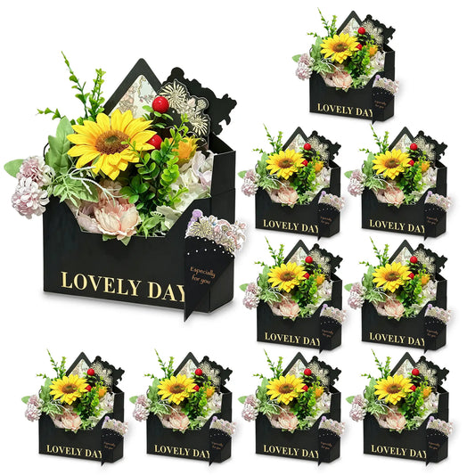 Amalee Black Flower Bouquet Envelope Box Set | Luxury Floral Gift Packaging