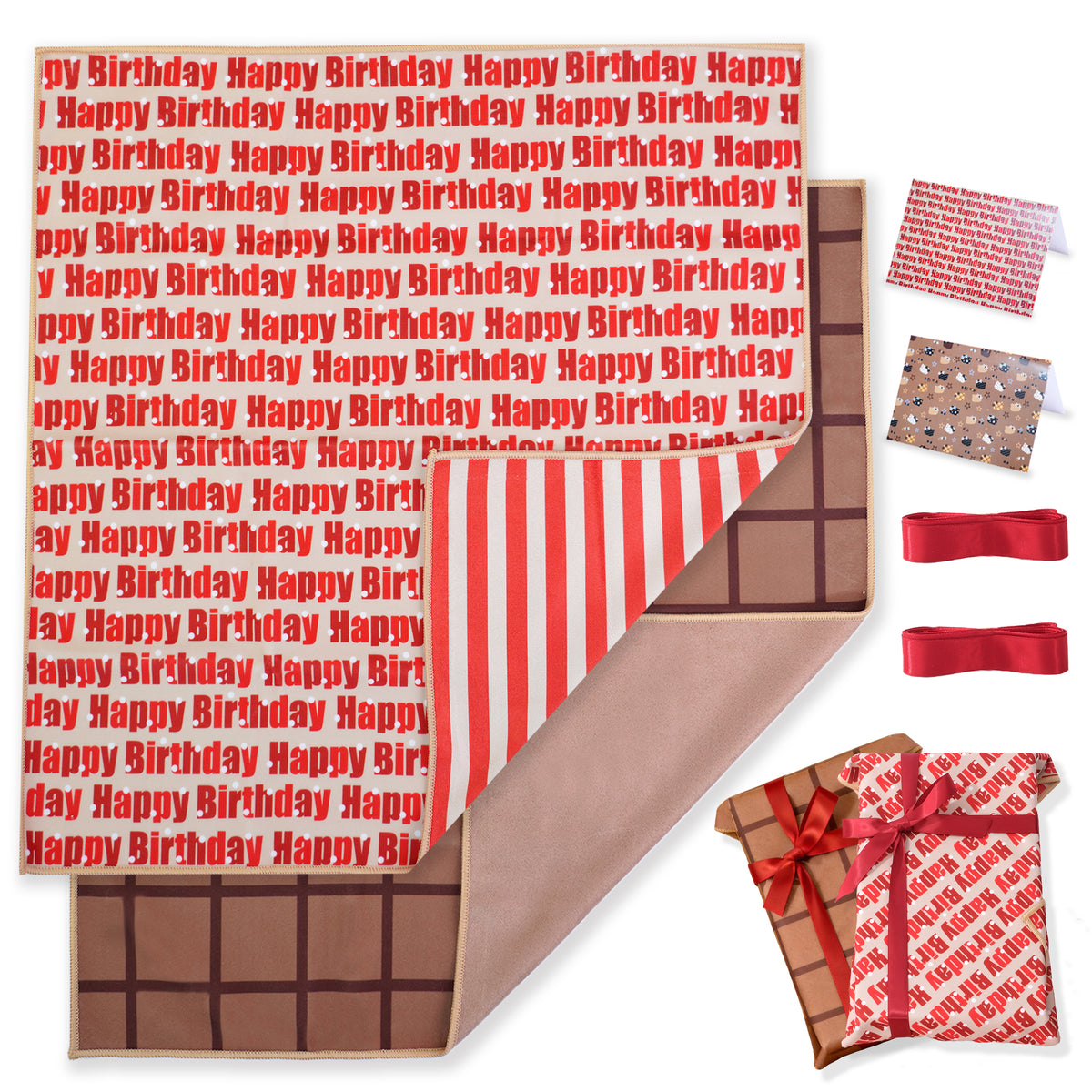 Amalee 2-Pack Brown Magic Fabric Gift Wrap Set - 19"x20" Reusable Gift Wrapping Cloth with 2 Greeting Cards & Ribbon, Washable Multi-Purpose Wrap for Gifts, Storage Bag & Protective Pouch
