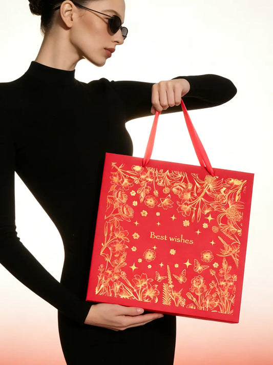 Amalee Red Gift Bag 13.5x13.5x4.5 Inch with Handles, Includes Wrapping Paper & Greeting Card, Ideal for Birthday, Valentine's Day & Wedding Gifts