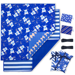 Amalee 2 Pack Blue Reusable Fabric Gift Wrap Set, 19"x20" Cloth Gift Wrapping with Greeting Cards and Ribbon, Washable Multi-Purpose Fabric Wrap for Gifts, Storage Bag or Travel Protection