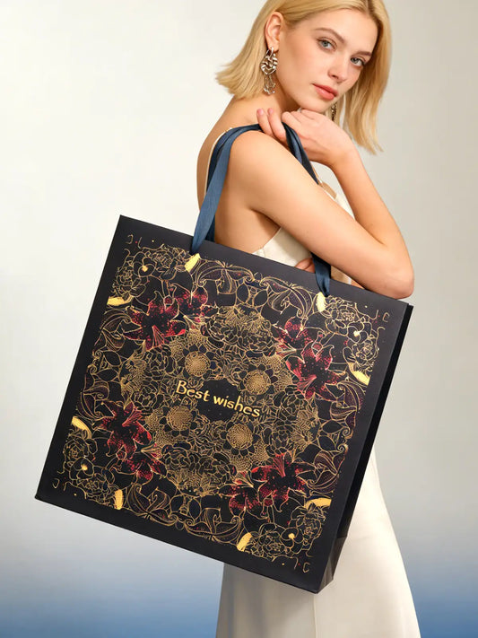 Amalee Extra-Large Blue Gift Bag 13.5x13.5x4.5 Inches, Includes 2 Sheets of Wrapping Paper & 1 Greeting Card, for Birthday, Wedding & Holiday Gifts