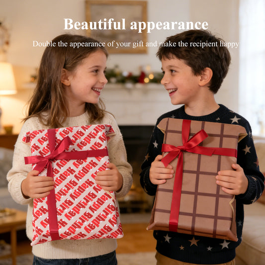 Amalee 2-Pack Brown Magic Fabric Gift Wrap Set - 19"x20" Reusable Gift Wrapping Cloth with 2 Greeting Cards & Ribbon, Washable Multi-Purpose Wrap for Gifts, Storage Bag & Protective Pouch