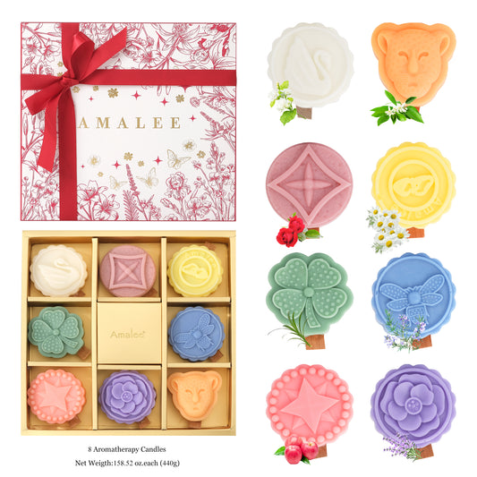 AMALEE 8 Pack Scented Candles, Aromatherapy Jar Candle with Wooden Wick, Long-Lasting, Ideal Gift for Women Men