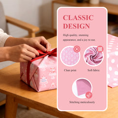 Amalee 2-Pack Pink Magic Fabric Gift Wrap Set - 19"x20" Reusable Gift Wrapping Cloth with 2 Greeting Cards & Ribbon, Washable Multi-Purpose Wrap for Gifts, Storage Bag & Protective Pouch