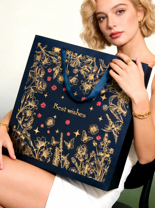 Amalee Blue Gift Bag 13.5x13.5x4.5 Inch with Handles, Includes Wrapping Paper & Greeting Card, Ideal for Birthday, Valentine's Day & Wedding Gifts