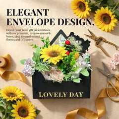 Amalee Black Flower Bouquet Envelope Box Set | Luxury Floral Gift Packaging