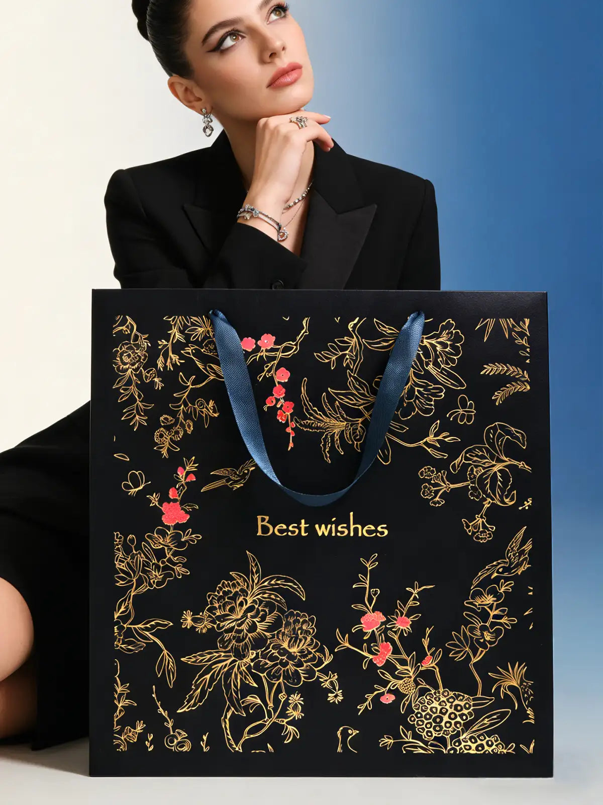 Amalee Flower & Bird Auspicious Gift Bag | Luxury Gift Packaging