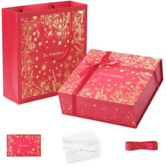 Amalee Large Gift Box with Magnetic Lid 12x12x4 Inches, Red Present Packaging Box, No Glue Needed Tool-Free, Includes Ribbon Card Filler Paper for Wedding, Birthday, Christmas Gift Packaging