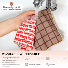 Amalee 2-Pack Brown Magic Fabric Gift Wrap Set - 19"x20" Reusable Gift Wrapping Cloth with 2 Greeting Cards & Ribbon, Washable Multi-Purpose Wrap for Gifts, Storage Bag & Protective Pouch