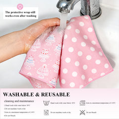 Amalee 2-Pack Pink Magic Fabric Gift Wrap Set - 19"x20" Reusable Gift Wrapping Cloth with 2 Greeting Cards & Ribbon, Washable Multi-Purpose Wrap for Gifts, Storage Bag & Protective Pouch