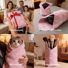 Amalee 2-Pack Pink Magic Fabric Gift Wrap Set - 19"x20" Reusable Gift Wrapping Cloth with 2 Greeting Cards & Ribbon, Washable Multi-Purpose Wrap for Gifts, Storage Bag & Protective Pouch