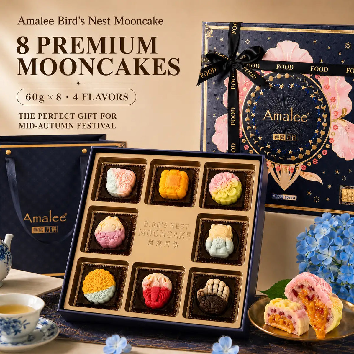 Amalee Bird's nest mooncake gift box 8 pieces for Mid-Autumn Festival Chinese holiday gift