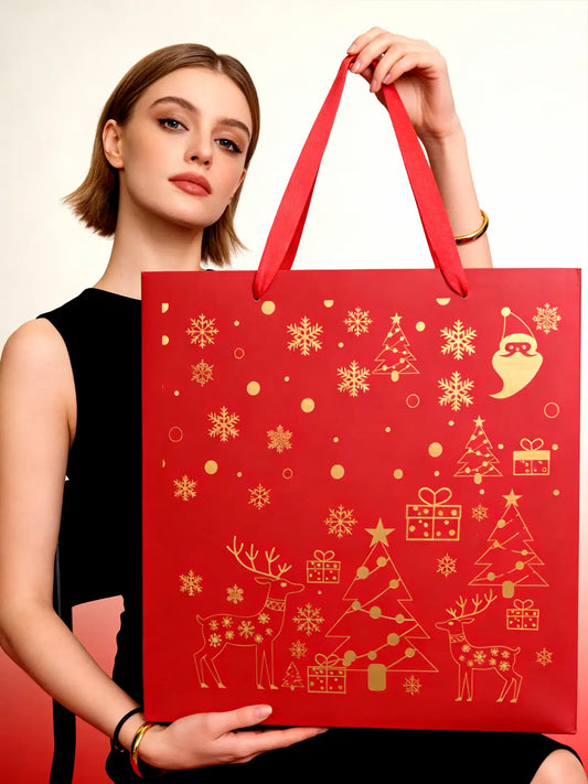 Amalee Large Red Gift Bag 13.5x13.5x4.5 Inch with Handles, Includes Wrapping Paper & Greeting Card for Birthday, Baby Shower, Wedding & Christmas