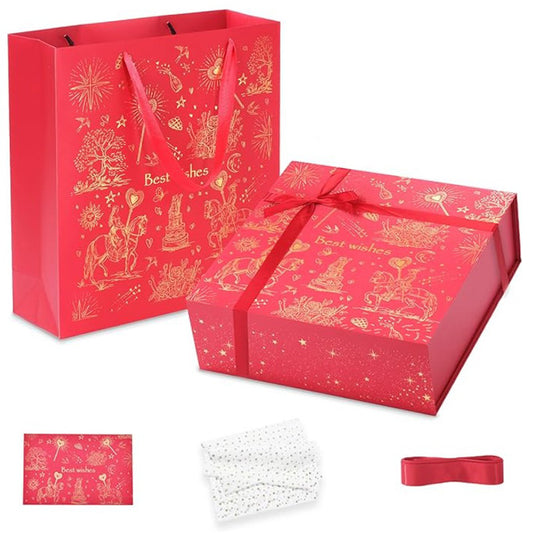 Amalee Luxury Wedding & Groomsmen Proposal Gift Box, Large Red 12"x12"x4" with Magnetic Lid, Easy Glue-Free Setup, Includes Card & Ribbon for, Birthday, Christmas Gift Packaging