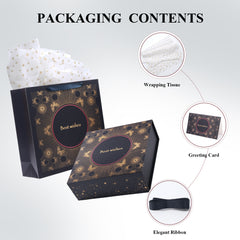 Amalee Large Blue Gift Box with Magnetic Lids 12x12x4 Inches Glue-Free Assembly Includes Ribbon, Greeting Card & Filler Paper for Wedding, Birthday, Christmas Gift Packaging