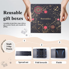 Amalee Gift Packaging Box, Large 12x12x4 Inches Blue with Magnetic Closure, Glue-Free Design for Easy Wrap, Includes Ribbon & Card for Wedding, Birthday, Christmas Gift Packaging All Occasion