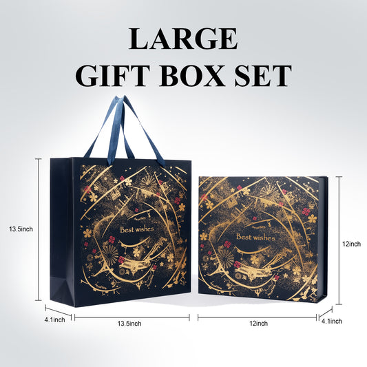 Amalee Easy Assembly Gift Box - No Glue No Tools 12x12x4 Inch Large Blue Box with Magnetic Lid, Includes Ribbon, Card & tissue paper for Wedding, Birthday, Christmas Gift Packaging Quick Gifting