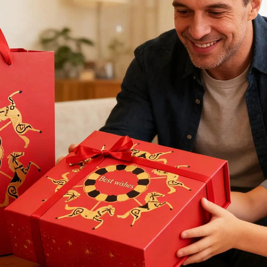 Amalee All-in-One Gift Box Set: Large 12x12x4 Inch Red Box with Magnetic Lid, Includes Ribbon, Greeting Card, Filler - No Glue Assembly Required for Wedding, Birthday, Christmas Gift Packaging