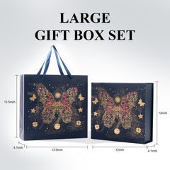 Amalee 12x12x4 Inch Large Gift Box, Blue Magnetic Closure Present Box, Glue-Free Setup, Complete with Ribbon, Greeting Card & Filler Paper for Wedding, Birthday, Christmas Gift Packaging