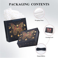 Amalee 12x12x4 Inch Large Gift Box, Blue Magnetic Closure Present Box, Glue-Free Setup, Complete with Ribbon, Greeting Card & Filler Paper for Wedding, Birthday, Christmas Gift Packaging