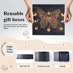 Amalee 12x12x4 Inch Large Gift Box, Blue Magnetic Closure Present Box, Glue-Free Setup, Complete with Ribbon, Greeting Card & Filler Paper for Wedding, Birthday, Christmas Gift Packaging