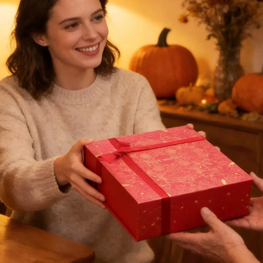 Amalee 12x12x4 Inch Large Gift Box, Red Magnetic Closure Present Box, Glue-Free Setup, Complete with Ribbon, Greeting Card & Filler Paper for Wedding, Birthday, Christmas Gift Packaging