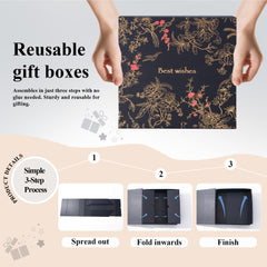 Amalee Luxury Gift Box, Large Deep Blue 12”x12”x4” with Strong Magnetic Lid, Elegant Glue-Free Assembly, Includes Ribbon & Card for Wedding, Birthday, Christmas Gift Packaging