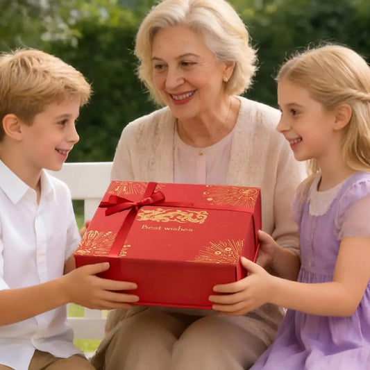 Amalee Sturdy & Luxury Large Gift Box, 12x12x4 Inches Deep Red, Magnetic Snap Lid, Easy Fold Glue-Free Assembly, with Ribbon Card Filler for Wedding, Birthday, Christmas Gift Packaging