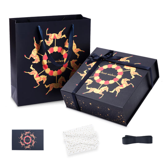 Amalee All-in-One Gift Box Set: Large 12x12x4 Inch Blue Box with Magnetic Lid, Includes Ribbon, Greeting Card, Filler - No Glue Assembly Required for Wedding, Birthday, Christmas Gift Packaging