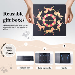 Amalee All-in-One Gift Box Set: Large 12x12x4 Inch Blue Box with Magnetic Lid, Includes Ribbon, Greeting Card, Filler - No Glue Assembly Required for Wedding, Birthday, Christmas Gift Packaging