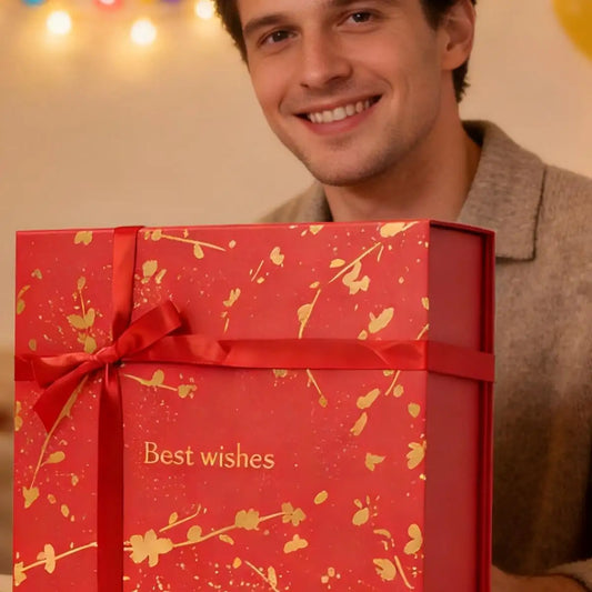 Amalee 12x12x4 Inch Large Gift Box, Red Magnetic Closure Present Box, Glue-Free Setup, Complete with Ribbon, Greeting Card & Filler Paper for Wedding, Birthday, Christmas Gift Packaging