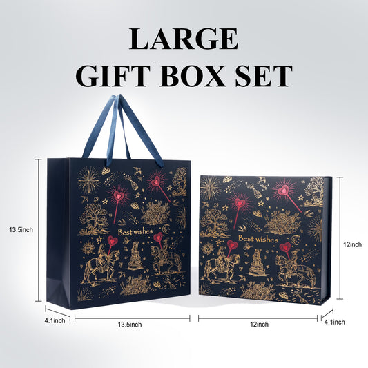 Amalee Luxury Wedding & Groomsmen Proposal Gift Box, Large Blue 12"x12"x4" with Magnetic Lid, Easy Glue-Free Setup, Includes Card & Ribbon for, Birthday, Christmas Gift Packaging