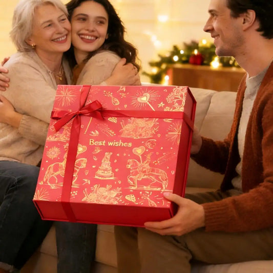 Amalee Luxury Wedding & Groomsmen Proposal Gift Box, Large Red 12"x12"x4" with Magnetic Lid, Easy Glue-Free Setup, Includes Card & Ribbon for, Birthday, Christmas Gift Packaging