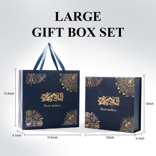 Amalee Sturdy & Luxury Large Gift Box, 12x12x4 Inches Deep Blue, Magnetic Snap Lid, Easy Fold Glue-Free Assembly, with Ribbon Card Filler for Wedding, Birthday, Christmas Gift Packaging